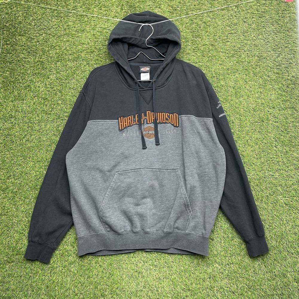 Harley Davidson Hoodie Mens Large Black Fleece Graphic Print Pullover Work